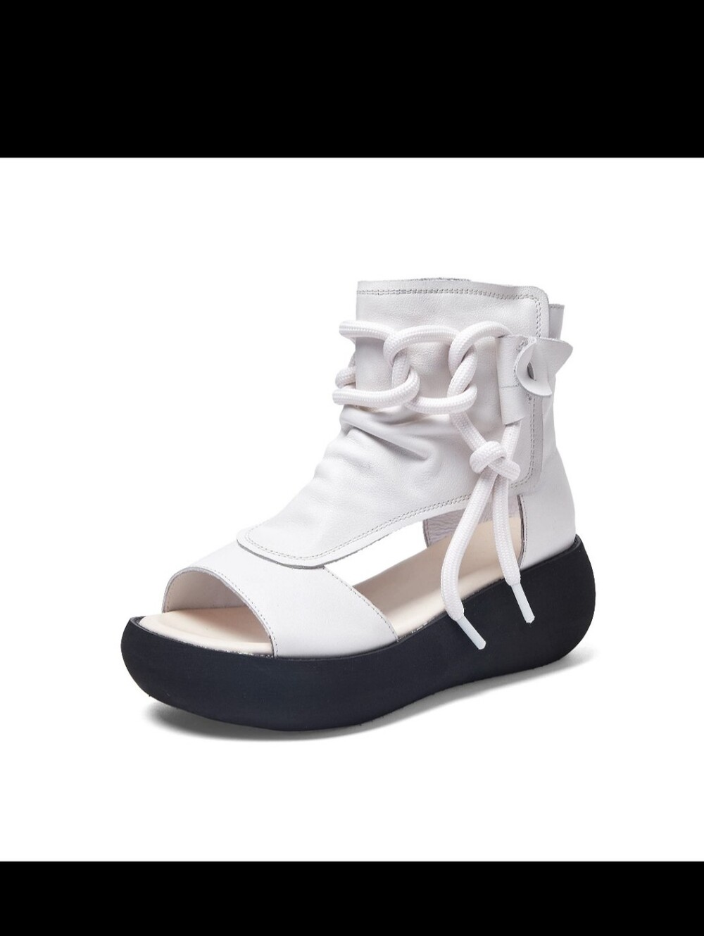 Sttiyaf White gladiator Zip Back Ankle leather sandals Open Toe 9 New High Top
